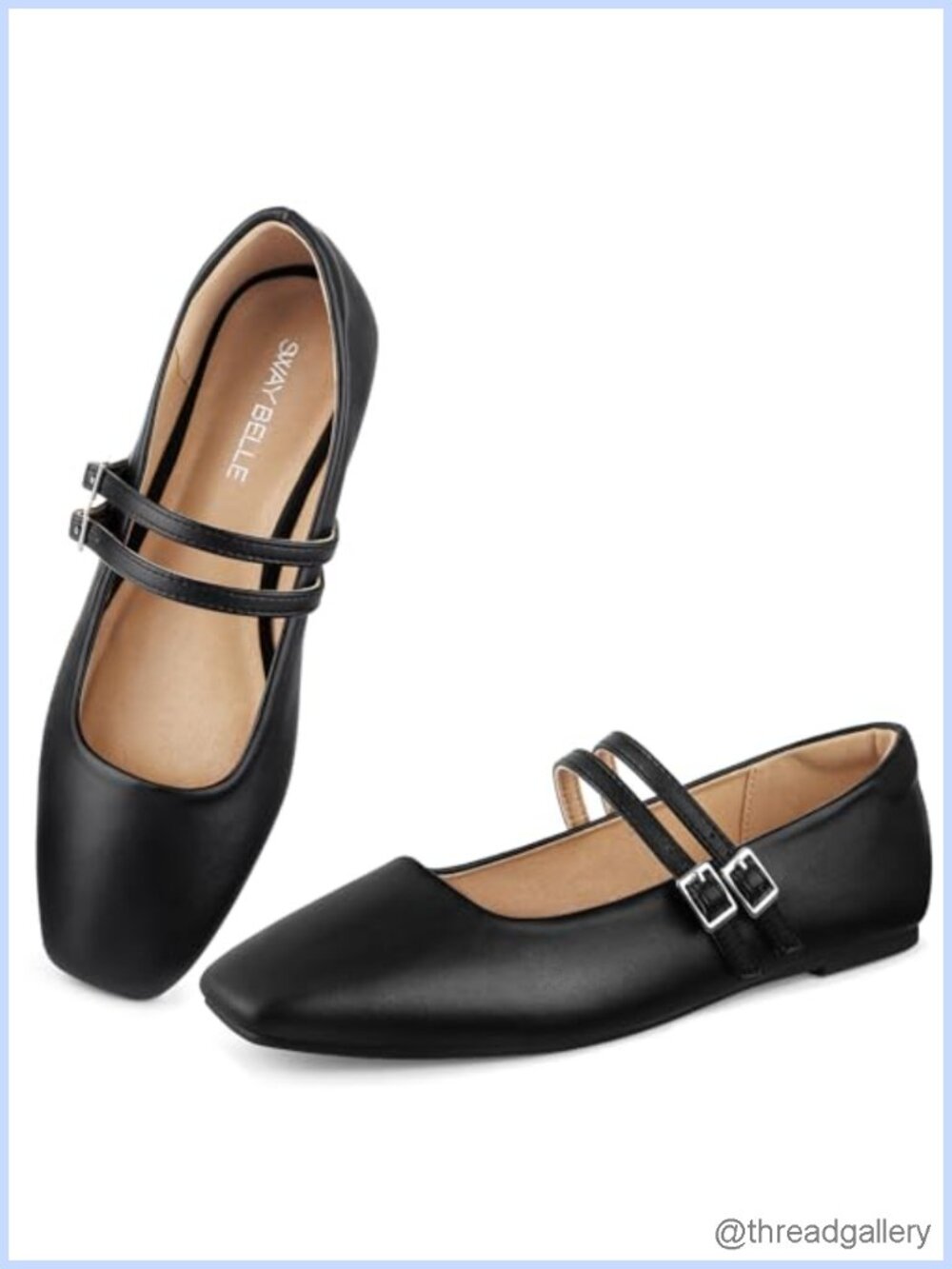 Mary Jane Flats Square Toe Double Strap Faux Leather Ballet Shoes